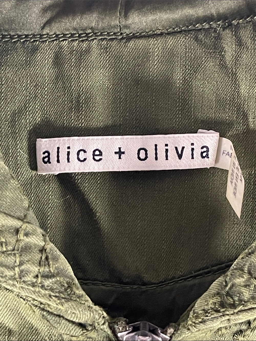 Alice + Olivia Olive Green Embroidered Hooded Cinch Waist Jacket Size M - Picture 3 of 16